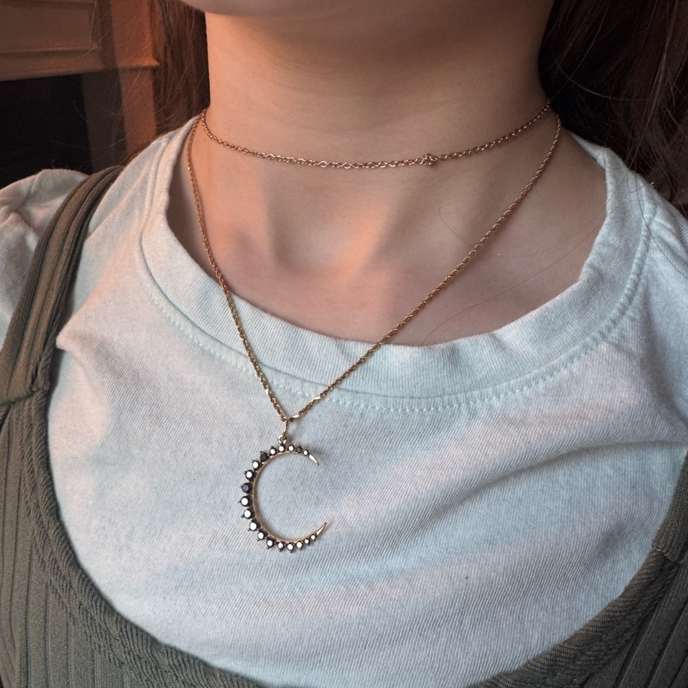 14k Gold and Black Diamond Moon Pendant - Picture 8 of 10